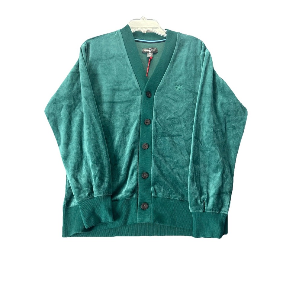 NWT Houston White Unisex Dark Green Button Velour Luxurious‎ Cardigan Sweater S